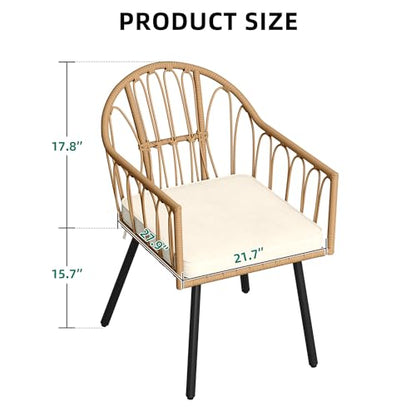 4 Pieces Rattan Wicker Dinning Chairs, Outdoor Indoor Patio Furniture Set with Cushion and Curved Back All Weather Bistro Chair for Garden Backyard Porch Poolside Restaurant