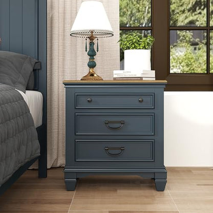 Riverton Wood 3-Piece Bedroom Set, Shiplap Panel King Bed with 2 Nightstands in Slate Blue