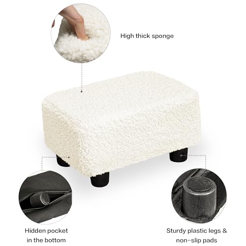 Small Foot Stool Ottoman Footstool with Legs Under Desk Footrest for Living Room Bedroom and Office, Soft Ivory White
