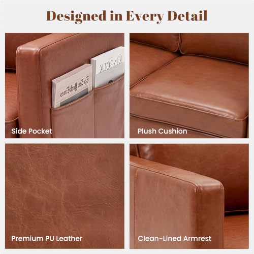 56" Faux Leather Loveseat Sofa, Mid Century Modern 2 Seater Love Seat Couch, view 5
