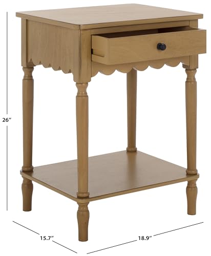 SAFAVIEH Home Collection – Haven Desert Brown Accent Table with Drawer & Shelf, Scalloped Apron Detail, Traditional Side Nightstand (ACC5724C)