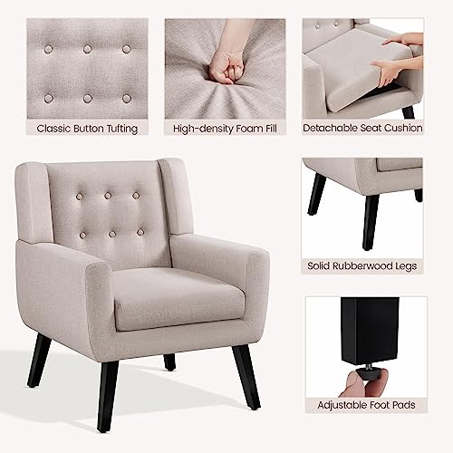 Yaheetech Accent Chairs Set of 2, Living Room Chairs Set, Beige Sofa Chairs, Linen Fabric Reading Chair, Modern Accent Chair for Bedroom Office Reading Nook, Beige