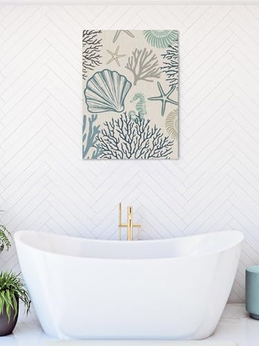 NuYeBiofx Summer Coastal Shell Coral Starfish Canvas Wall Art Prints,48"x32" Framed Picture Artwork Blue Ocean Printed Canvas Oil Painting for Living Room Bedroom Office,Ready to Hang