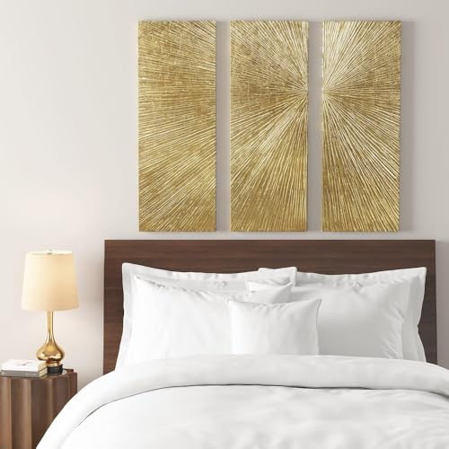 3-pc Modern Sunburst Design Wall Art Set Pictures Resin Dimensional Radiant for Home Decor Decoration Easy Hanging, 15" W X 45" H X 1.25" D