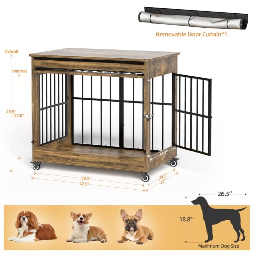 Wooden Dog Crate Furniture, Indoor Dog Kennel Rustic Brown M, view 5