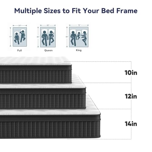 Queen Mattress, 12 Inch Queen Hybrid Mattress in a Box, Upgrade Individually Pocket Springs, Medium Firm, Pressure Relief, Breathable Comfort and Durable