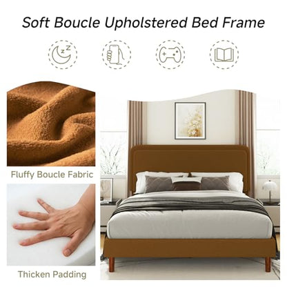 Queen Size Boucle Platform Bed Frame with Adjustable Headboard, view 5