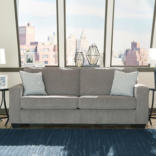 Signature Design by Ashley Altari Sofa, Couches for Living Room with 2 Accent Pillows, Chenille Fabric Upholstery, Anti-Sag Platform Foundation for Daily Use, Alloy Light Gray, 85 Inches