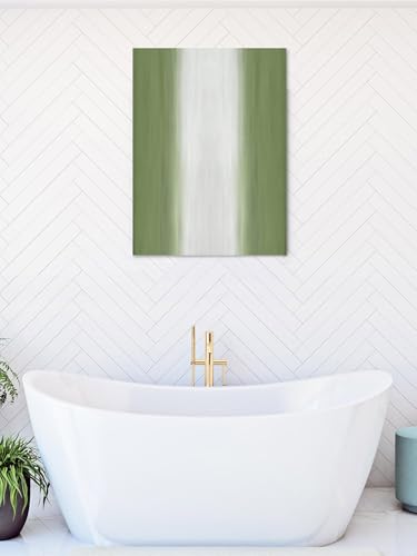 NuYeBiofx Abstract Sage Green White Stripe Canvas Wall Art Prints,48"x32" Framed Picture Artwork Modern Minimalist Art Printed Canvas Oil Painting for Living Room Bedroom Office,Ready to Hang