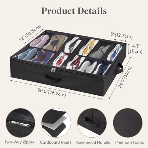Under Bed Shoe Storage Organizer 2 Pack(12 Shoes Cells), view 6