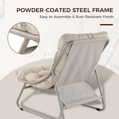 Outdoor Lounge Chair with Foot Stool, Comfy Sling Recliner Chair with Puffy Cushion and Foot Rest, Modern Patio Furniture Set for Porch Deck Garden, Champagne Gray