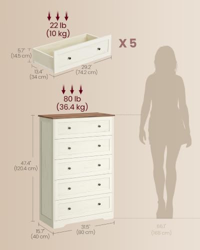 5-Drawer Dresser, Chest of Drawers, 31.5 x 15.7 x 47.4 in, view 3