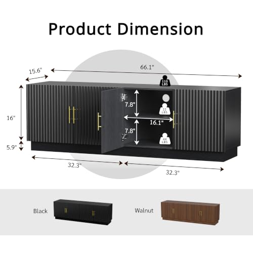 66" Modern TV Stand for 75 Inch TV Living Room,TV Console, Black, view 3