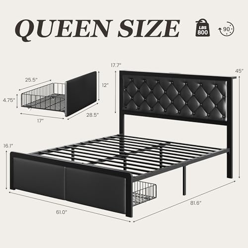 Queen Bed Frame with 2 Storage Drawers, view 3