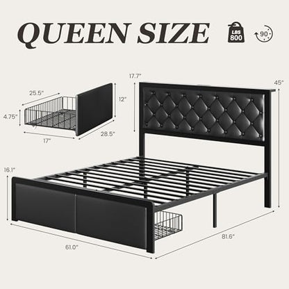Queen Bed Frame with 2 Storage Drawers, view 3