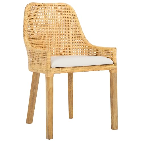 SAFAVIEH Home Collection Altha Tropical White/Natural/Brown Rattan Dining Chair with Cushion (Fully Assembled)
