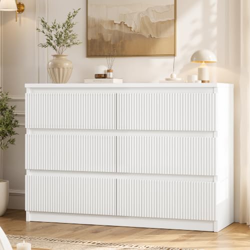 6 Drawer Fluted Dresser, Modern Chest of Drawers for Bedroom with Hidden Handles, view 2