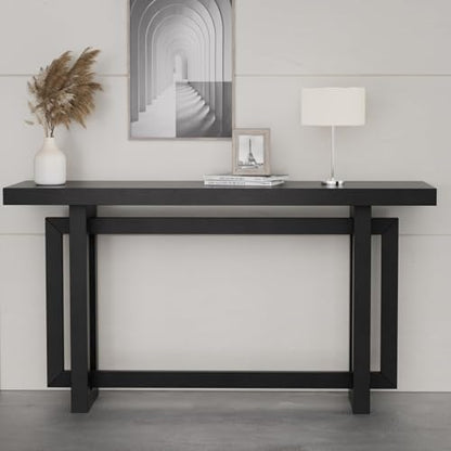 59.05-Inch Long Behind Couch Sofa Table for Living Room, Farmhouse Console Table with Storage, Narrow Accent Entryway Tables for Hallway Entrance Foyer (Black)