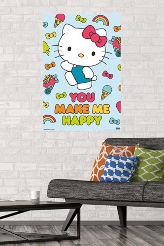Hello Kitty - Happy Wall Poster, 22.375" x 34", Premium Poster & Mount Bundle