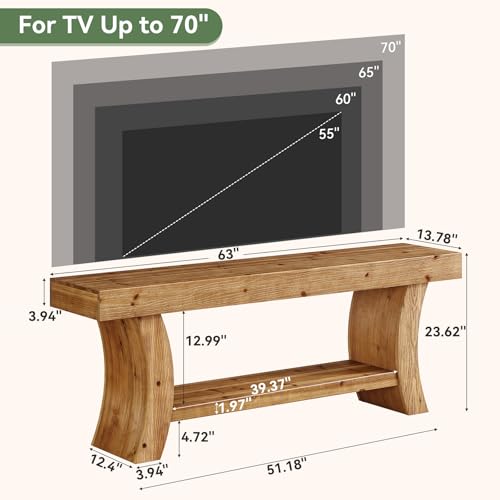 63" Solid Wood TV Stand for 55/60/65/75" TVs, Farmhouse TV Console, Low Entertainment Center with Storage for Living Room, Bedroom