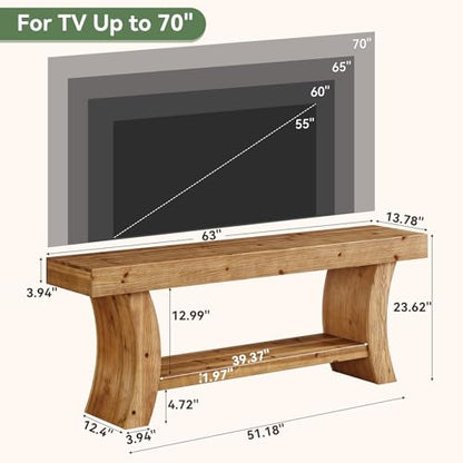 63" Solid Wood TV Stand for 55/60/65/75" TVs, Farmhouse TV Console, Low Entertainment Center with Storage for Living Room, Bedroom