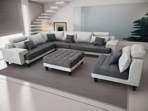 L Shape U Shape Reversible Modern Microfiber Fabric Sectional Couch Sofa Set S150D (2 Tone Grey/Dark Grey)