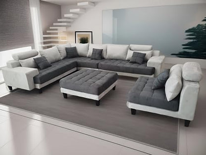 L Shape U Shape Reversible Modern Microfiber Fabric Sectional Couch Sofa Set S150D (2 Tone Grey/Dark Grey)