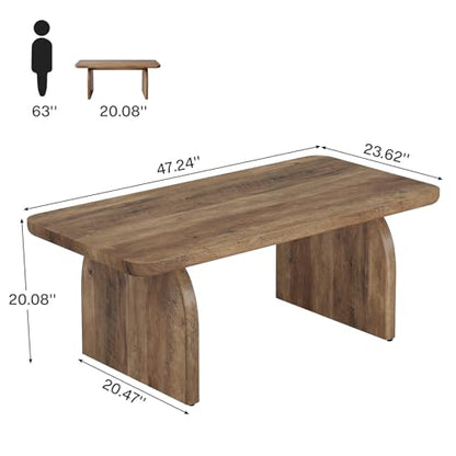 Tribesigns Coffee Table for Living Room, 47-Inch Farmhouse Rectangule Center Table with Rounded Corners, Mid-Century Modern Low Large Cocktail Tea Furniture, Easy Assembly (Rustic Brown)