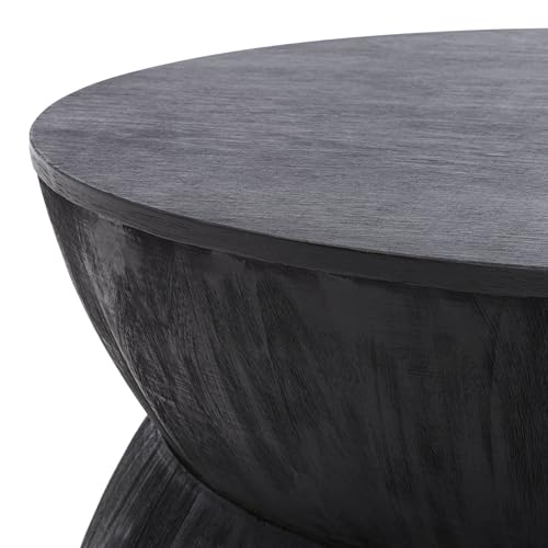 SAFAVIEH Furniture - Lailah Round Coffee Table - Mid-Century Design - Black Sculptural Drum - Fully Assembled - Ideal for Living Room, Family Room, 30" W x 30" D x 14" H (ALV1000A)