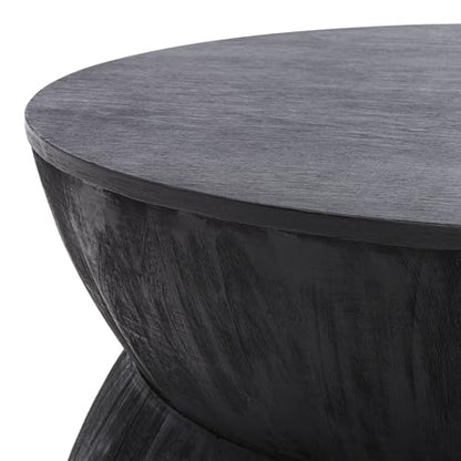SAFAVIEH Furniture - Lailah Round Coffee Table - Mid-Century Design - Black Sculptural Drum - Fully Assembled - Ideal for Living Room, Family Room, 30" W x 30" D x 14" H (ALV1000A)