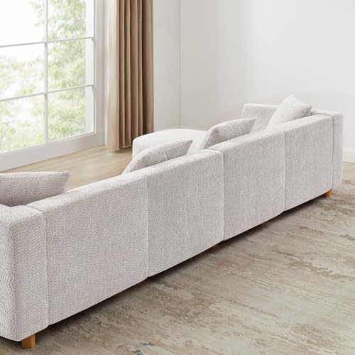113" U-Shaped Sectional Sofa with 4-Seater, 4 Pillows, Light Khaki, view 8