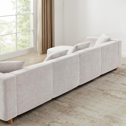 113" U-Shaped Sectional Sofa with 4-Seater, 4 Pillows, Light Khaki, view 8