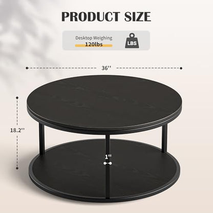 36" Coffee Tables with Storage, 2-Tier Round Coffee Table, Center Table for Living Room, Furniture for Small Spaces, Black