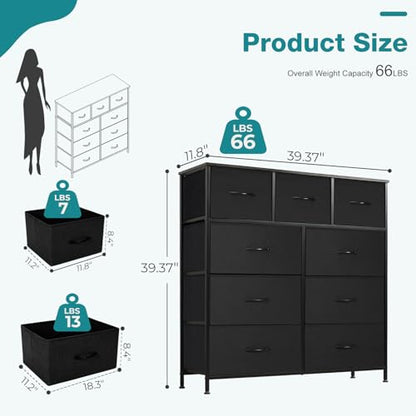 9 Drawer Black Dresser for Bedroom, Closet Organizer Storage Tower, view 4