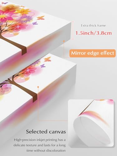 NuYeBiofx Colorful Flowers Butterflies Tree Canvas Wall Art Prints,48"x32" Framed Picture Artwork Abstract Botantical Printed Canvas Oil Painting for Living Room Bedroom Office,Ready to Hang