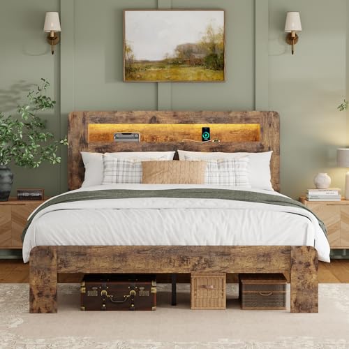 Queen Wood Bed Frame with Storage Headboard and Charging Station, view 4