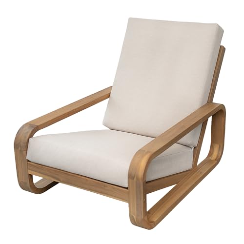 Tustin Acacia Wood Lounge Chair Outdoor with Removable Cushion, Solid Wood Patio Accent Chair with Cushion, Patio Furniture Set Sofa Chair, Light Teak+Beige