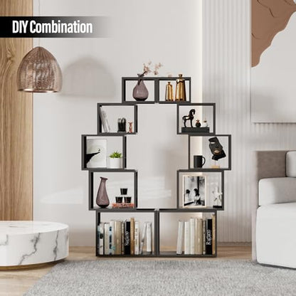 5-Tier Black Unique Metal Bookshelf – 49.2" Modern Bookcase for Books, CDs, view 5