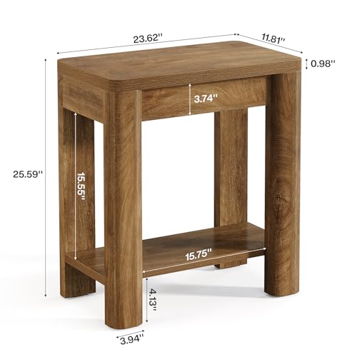 Tribesigns End Table for Living Room, Farmhouse Wooden Side Table with Storage Shelf, Small Narrow Bedside Accent Furniture for Bedroom (Brown, 1PC)