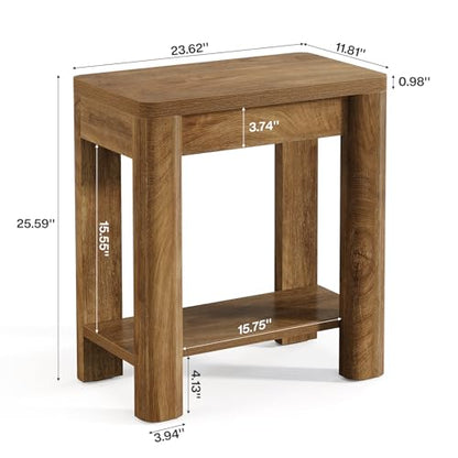 Tribesigns End Table for Living Room, Farmhouse Wooden Side Table with Storage Shelf, Small Narrow Bedside Accent Furniture for Bedroom (Brown, 1PC)