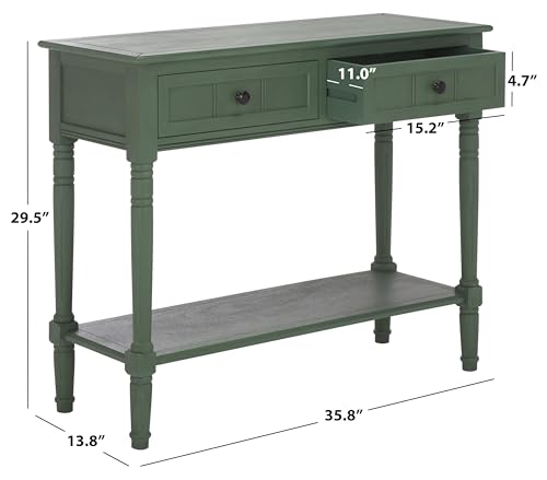 SAFAVIEH Furniture - Samantha 2-Drawer Console Table - Dusty Green - Solid Wood - Classic Storage Design - Ideal for Entryway, Living Room, Hallway, 35.8" W x 13.8" D x 29.5" H (AMH5710L)