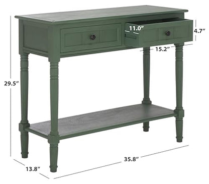SAFAVIEH Furniture - Samantha 2-Drawer Console Table - Dusty Green - Solid Wood - Classic Storage Design - Ideal for Entryway, Living Room, Hallway, 35.8" W x 13.8" D x 29.5" H (AMH5710L)
