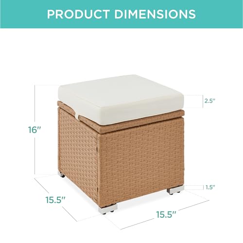 Best Choice Products Set of 2 Wicker Ottomans, Multipurpose Outdoor Furniture for Patio, Backyard, Additional Seating, Footrest, Side Table w/Storage, Removable Cushions - Natural/Ivory