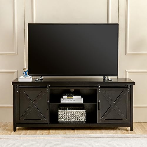 Farmhouse TV Stand with Sliding Barn Doors, view 4