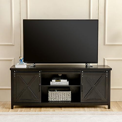 Farmhouse TV Stand with Sliding Barn Doors, view 4
