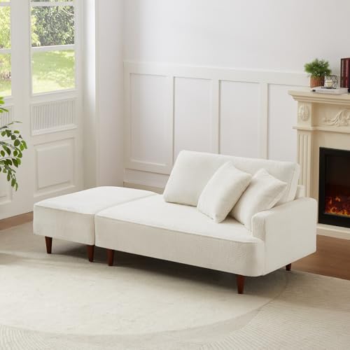 Upholstered Chaise Lounge Chair Indoor with Ottoman Boucle Chaise Lounge Fluffy, view 6