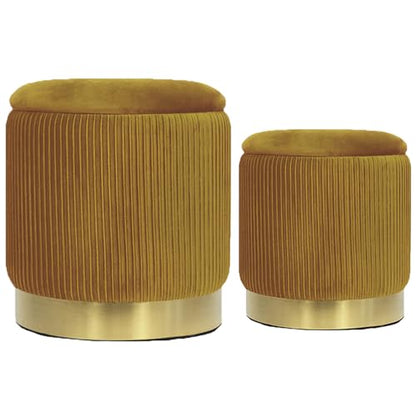 Round Ottoman with Storage Set of 2 Velvet Yellow Foot Stool for Living Room or Dorm, Vanity Stool Chair for Bedroom Small Ottoman Coffee Table, Removable Lid, Hallway, Assembly Free