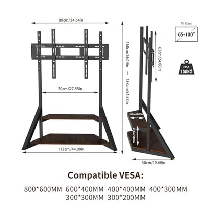 Large Mobile Rolling TV Stand Floor with Wheels for 65 to 100 inch | Heavy-duty television stands up to 220lbs for 65 70 75 80 85 86 90 95 98 100inch Adjustable Heights for Bedroom Office corner