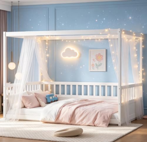 Full Canopy BedFrame, Wood Montessori House Floor Bed, view 3