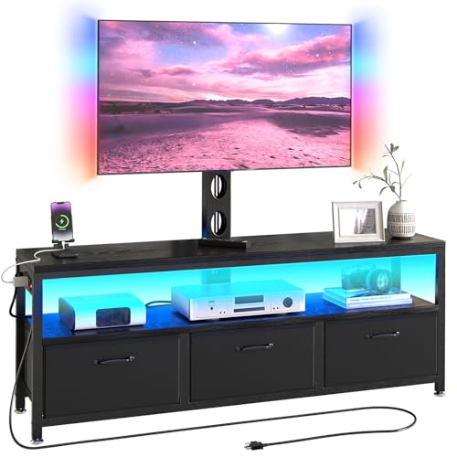TV Stand with Mount, Entertainment Center for 55 60 65 inch, Black, view 2